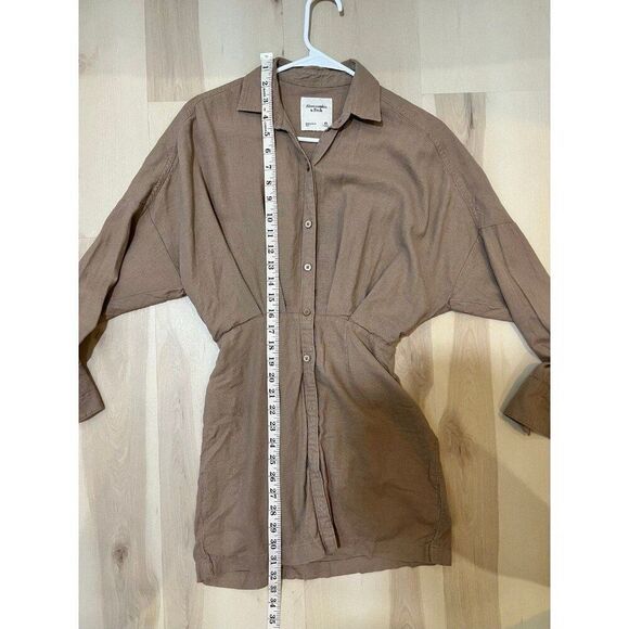 Abercrombie & Fitch Neutral Brown Linen Blend Mini Dress Minimalist Fall Chic - Picture 11 of 12